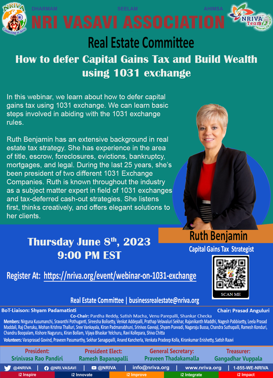 How to defer Real Estate Capital Gains Tax and Build Wealth using 1031 Exchange organized by NRIVA i2 Real Estate Committee